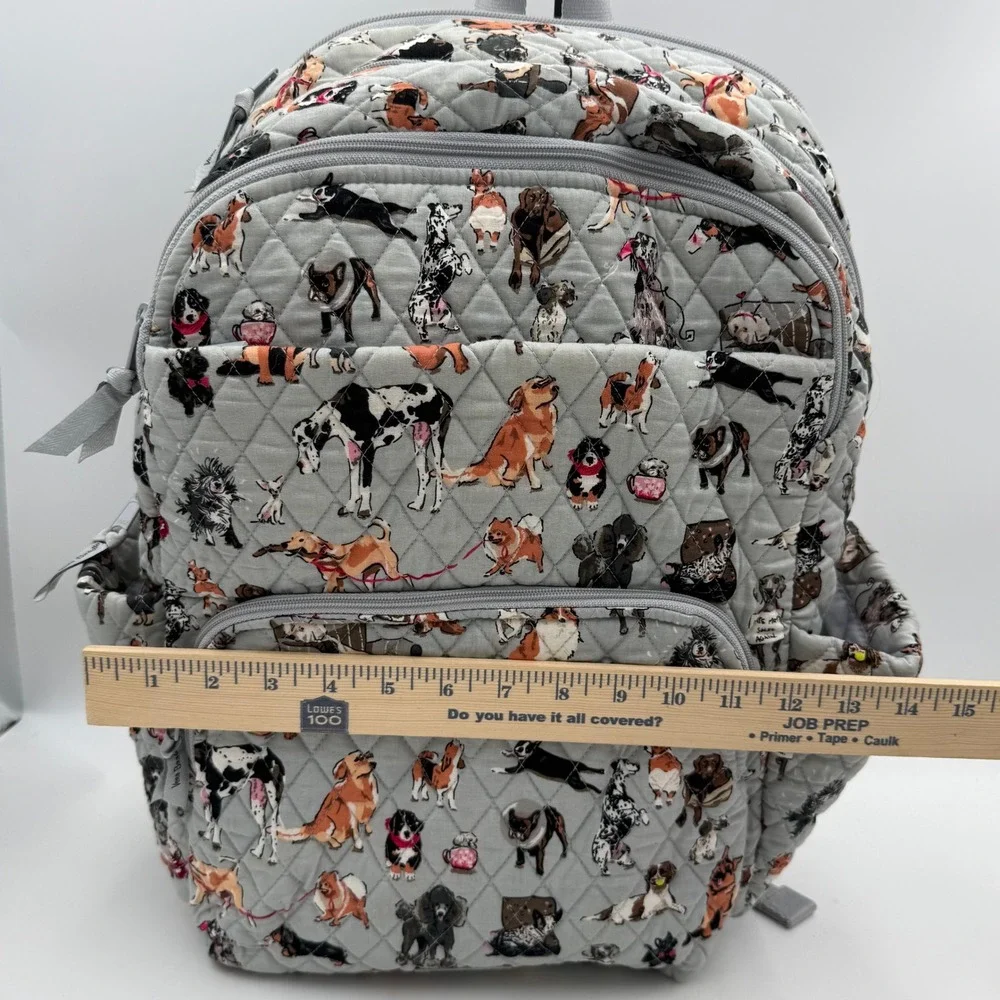 Vera Bradley Best in Show Dog Print Quilted Cotton Backpack Gray Multi Pocket
